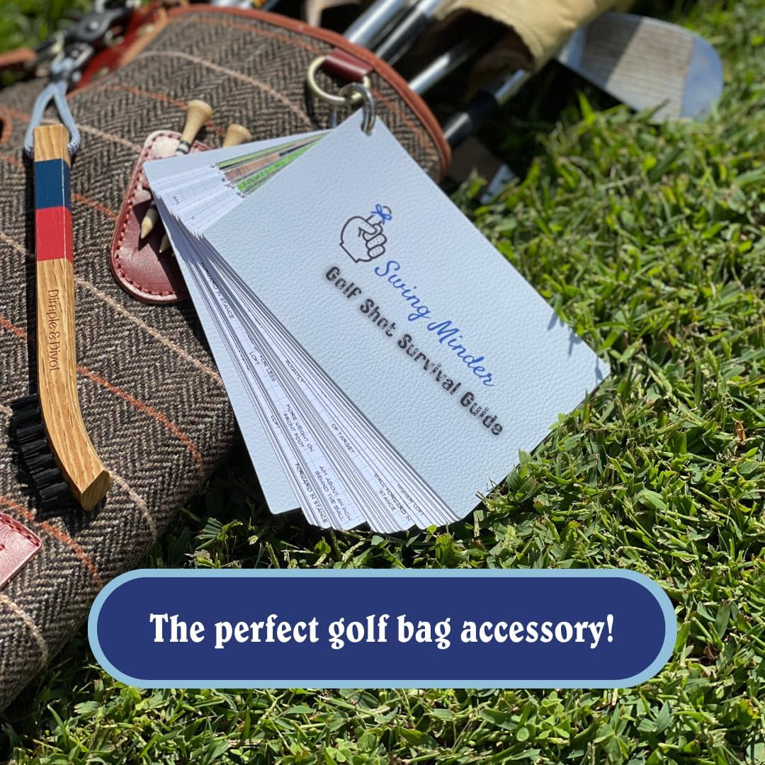 Golf Reference Cards | Pocket Survival Guide and Golf Instruction Booklet | Compact Waterproof PVC Cards for Troublesome Shots | Clip-On Carabiner for Your Golf Bag