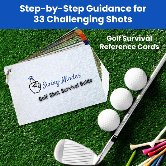 Golf Reference Cards | Pocket Survival Guide and Golf Instruction Booklet | Compact Waterproof PVC Cards for Troublesome Shots | Clip-On Carabiner for Your Golf Bag