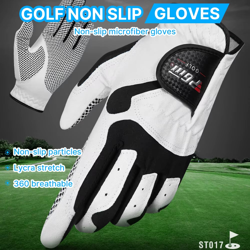 Breathable Fabric Golf Gloves for Men, Antislip Granulated, Abrasion Resistant Sports, Microfibre Left and Right Hand Glove
