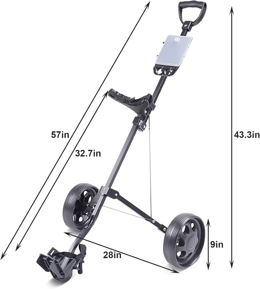 Golf Push Cart,Golf Carts,2 Wheel Foldable Golf Pull Cart for Golf Clubs,Lightweight Sturdy Aluminum Trolley,2 Step Open Push Pull Cart for Golf Cart Bag,Golf Accessories and Gifts for Men